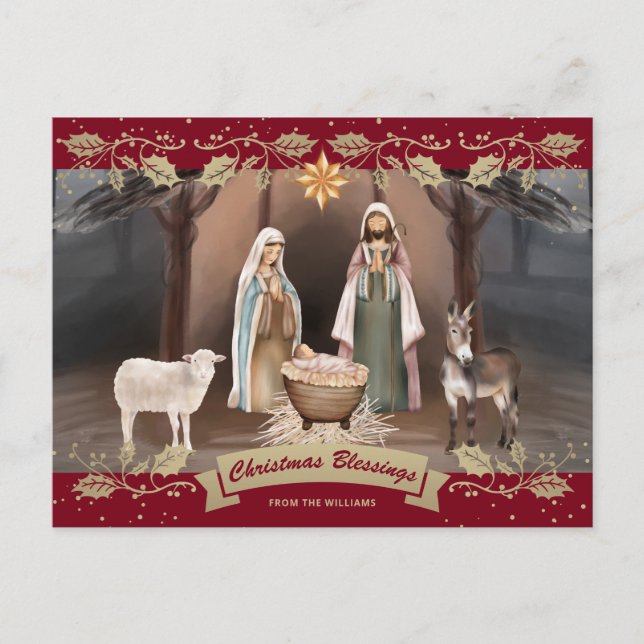 Cartes Pour Fêtes Annuelles Nativity Scene Red Christian Christmas (Devant)