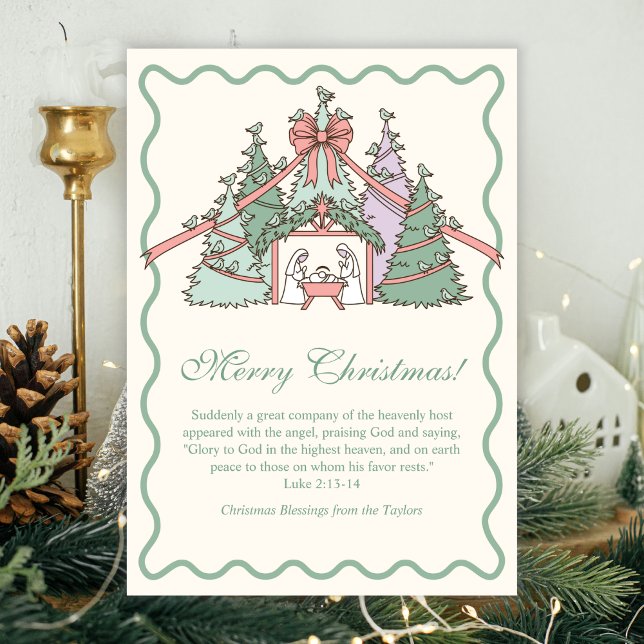 Cartes Pour Fêtes Annuelles Nativity & Scripture Christian Merry Christmas (Pastel Nativity & Scripture Christmas Card)