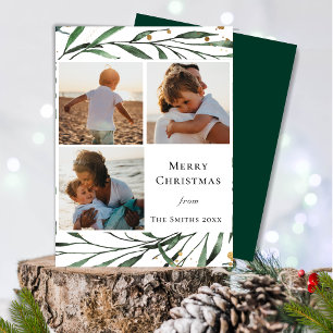 Cartes Pour Fêtes Annuelles Nature hivernale   Aquarelle Gold Foliing Flat