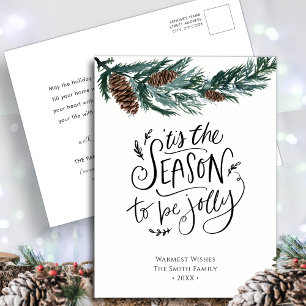 Cartes Pour Fêtes Annuelles Nature hivernale Aquarelle Pine Cône Noël