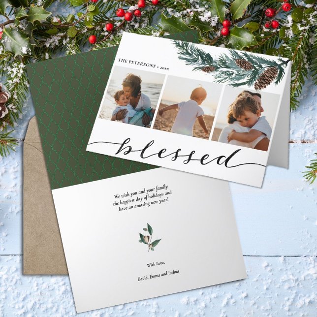 Cartes Pour Fêtes Annuelles Nature hivernale | Collage photo Pine Cone Three (Créateur téléchargé)