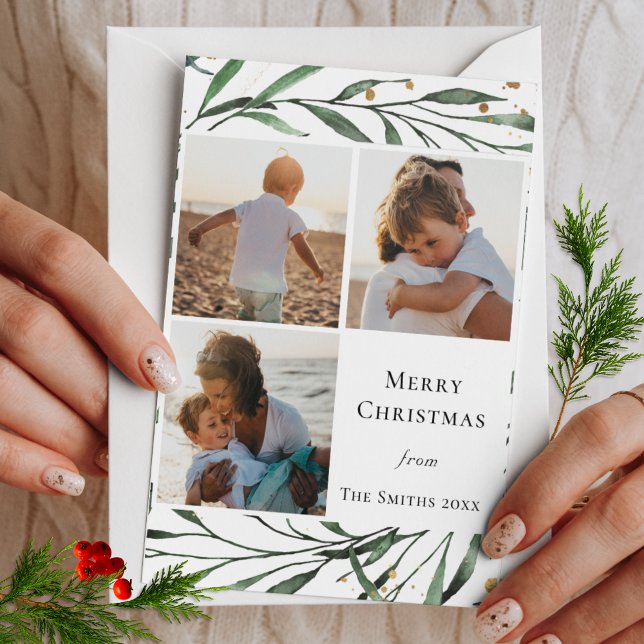 Cartes Pour Fêtes Annuelles Nature hivernale | Gold Confetti Green Foliing (Créateur téléchargé)