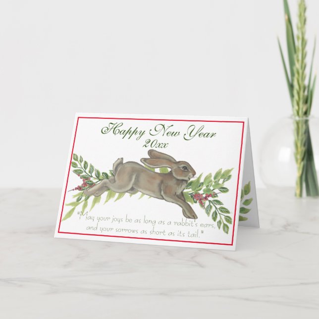 Cartes Pour Fêtes Annuelles Nature Lapin Lapin Feuilles de lapin Berry Nouvel  (Devant)