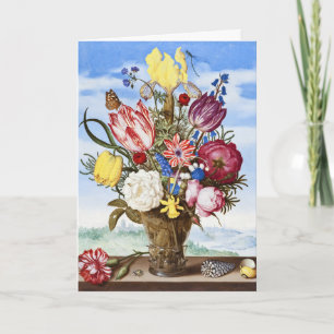 Cartes Pour Fêtes Annuelles Nature morte florale de l'Âge d'or néerlandais vin