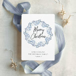 Cartes Pour Fêtes Annuelles Naturellement Joyeux | Aquarelle Noël<br><div class="desc">Envoyez des salutations de vacances à vos amis et votre famille dans le style chic avec nos cartes élégantes. Une gracieuse couronne d'aquarelle couleur bleu glacé encadre le salut "joyeux noël" en typographie lettrée à la main, avec votre message personnalisé, les noms, et l'année en dessous. Un design simple et...</div>