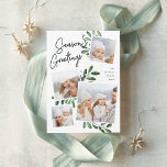 Cartes Pour Fêtes Annuelles Naturellement Joyeux | Christmas Photo Collage<br><div class="desc">Notre magnifique carte photo de vacances rustique chic dispose de quatre de vos photos de famille de carrés préférées dans une mise en page collage. "Bonnes Fêtes" apparaît en haut dans la typographie manuscrite sur un arrière - plan en damier blanc accentué d'un feuillage botanique vert foncé luxuriant, pour un...</div>