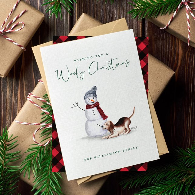Cartes Pour Fêtes Annuelles Naughty Chien Aquarelle Beagle Jouer Avec Snowman (Naughty Dog Watercolor Beagle Playing With Snowman Holiday Card)