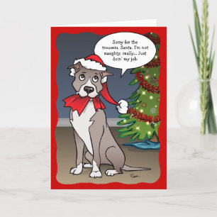 Cartes Pour Fêtes Annuelles Naughty Chien Funny Père Noël Pit Bull Noël