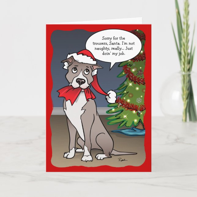 Cartes Pour Fêtes Annuelles Naughty Dog Drôle de Père Noël Pit Bull Noël (Devant)