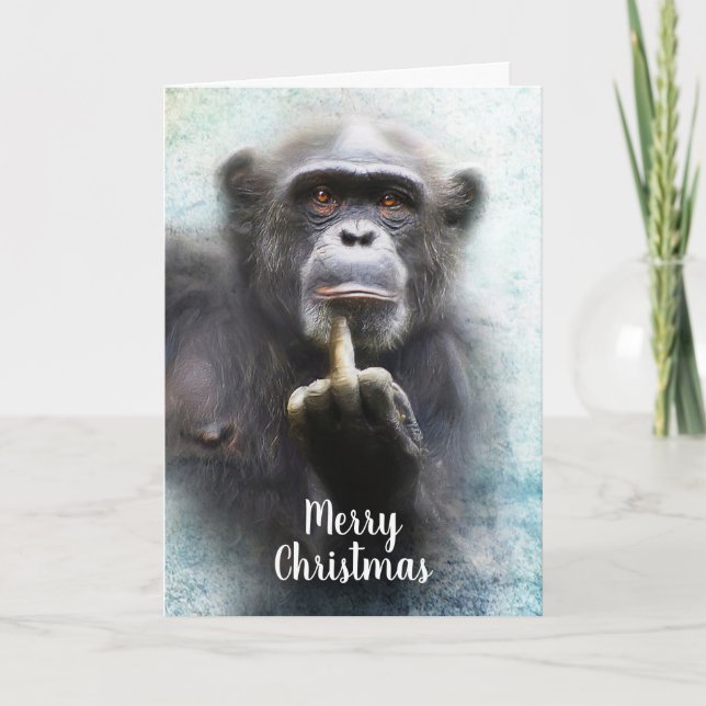 Cartes Pour Fêtes Annuelles Naughty Funny Chimpanzé Moyen Doigt Noël (Devant)