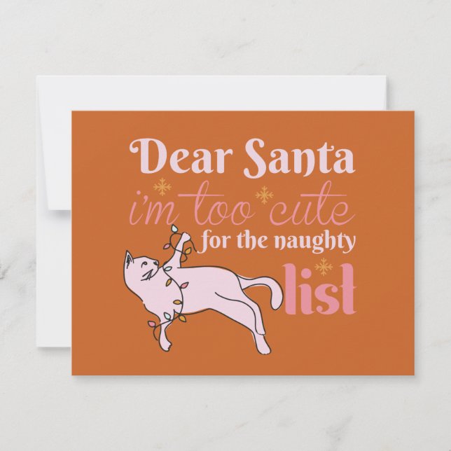 Cartes Pour Fêtes Annuelles Naughty List adorable Chat Noël (Devant)