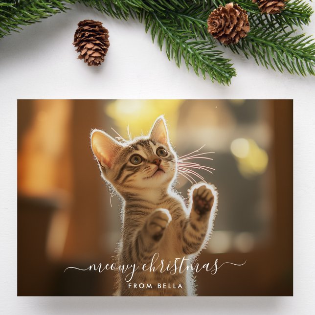 Cartes Pour Fêtes Annuelles Naughty Meowy Noël Funny Cat Overlay Photo (Créateur téléchargé)