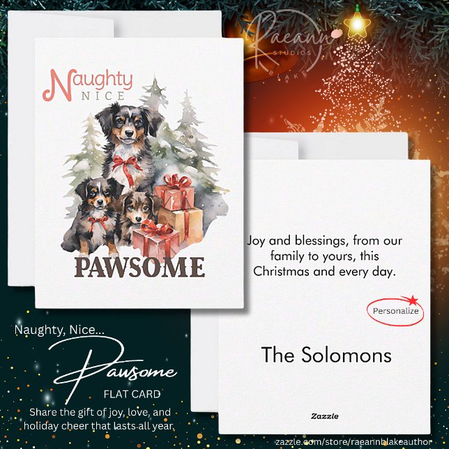 Cartes Pour Fêtes Annuelles Naughty, Nice, Pawsome Flat Christmas Card (Créateur téléchargé)