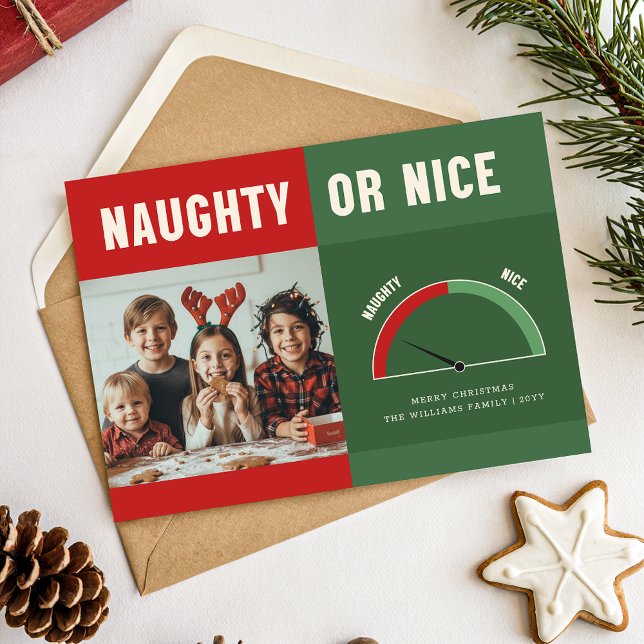 Cartes Pour Fêtes Annuelles Naughty or Nice | Funny Family Kid Photo Christmas (Créateur téléchargé)