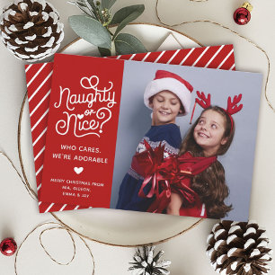 Cartes Pour Fêtes Annuelles Naughty or Nice Funny Jote Kids Sibling Photo