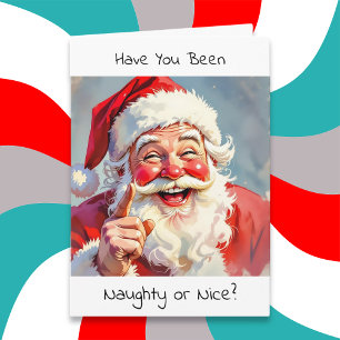Cartes Pour Fêtes Annuelles Naughty or Nice Humour de Noël avec le Père Noël