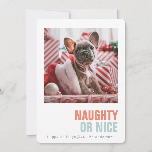 Cartes Pour Fêtes Annuelles Naughty or Nice Simple Pet Photo de vacances (Devant)