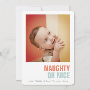 Cartes Pour Fêtes Annuelles Naughty ou Nice Simple Photo de vacances