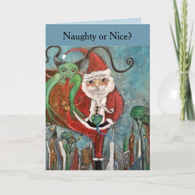 Cartes Pour Fêtes Annuelles Naughty ou Nice Whimsical Art Noël (Devant)