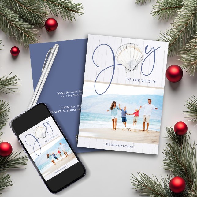 Cartes Pour Fêtes Annuelles Nautical Christmas Joie Seashell Holiday Photo (Nautical Christmas Joy Seashell Holiday Photo Card)
