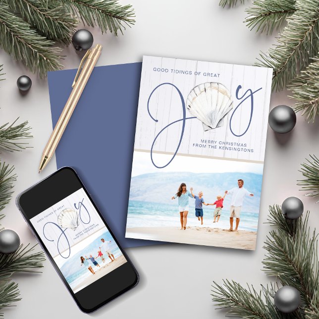 Cartes Pour Fêtes Annuelles Nautical Christmas Joie Seashell Holiday Photo (Nautical Christmas Joy Seashell Holiday Photo Card)