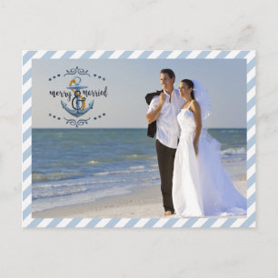 Cartes Pour Fêtes Annuelles Nautical Merry & Mariés, Rayures Bleues-Deux Photo