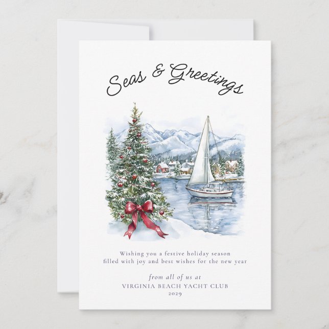 Cartes Pour Fêtes Annuelles Nautical Seas & Greetings Sailboat Christmas  (Devant)