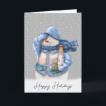 Cartes Pour Fêtes Annuelles Nautique marin de Snowman<br><div class="desc">Charmant bonhomme de neige avec un phare nautique en flocons de neige. Tout le texte est modifiable.</div>