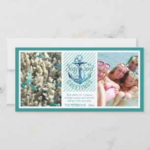 Cartes Pour Fêtes Annuelles Nautique "Vœux de la mer" - Rayures aqua