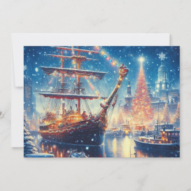 Cartes Pour Fêtes Annuelles Navire à quai Noël/hiver (Devant)