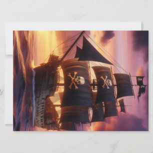 Cartes Pour Fêtes Annuelles Navire pirate au lever/coucher du soleil