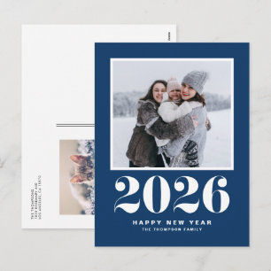 Cartes Pour Fêtes Annuelles Navy Blue 2025 Téméraire Typographie Nouvel An Pho