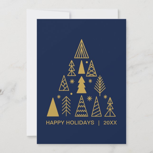 Cartes Pour Fêtes Annuelles Navy Blue and Gold Christmas Tree | Holiday Card  (Devant)