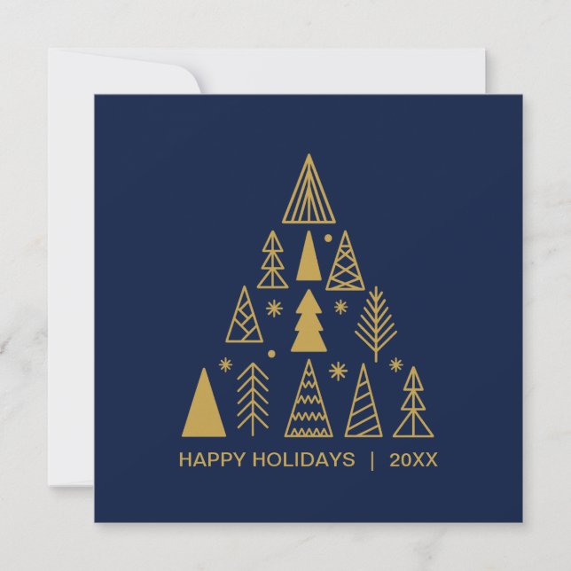 Cartes Pour Fêtes Annuelles Navy Blue and Gold Christmas Tree | Holiday Square (Devant)