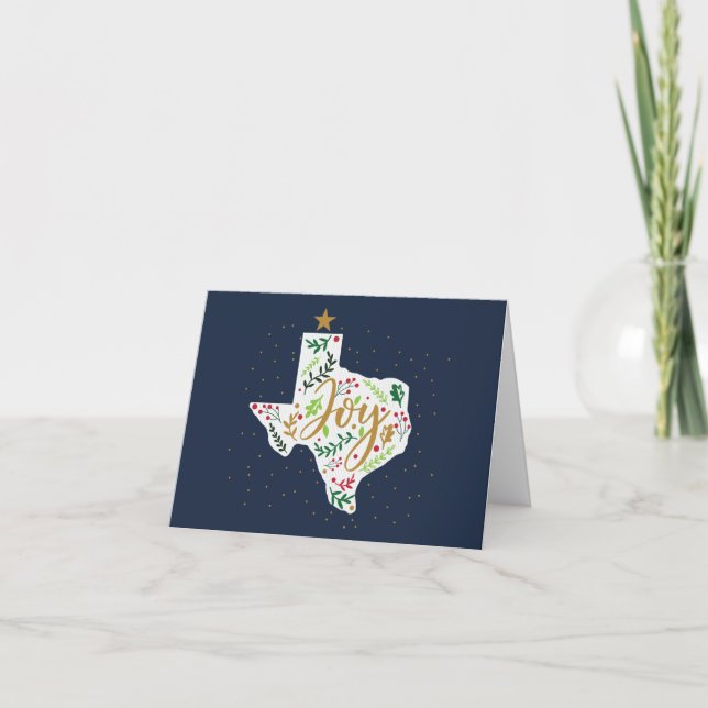 Cartes Pour Fêtes Annuelles Navy Blue Joy Vacances Feuilles Texas Shape Photo (Devant)