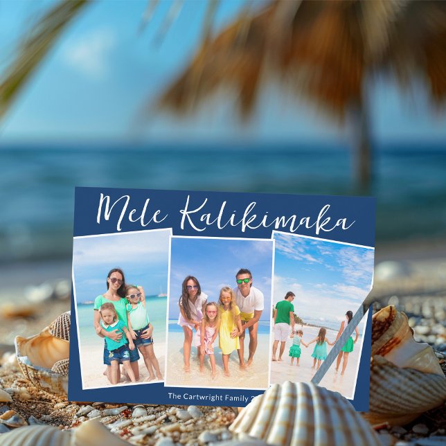 Cartes Pour Fêtes Annuelles Navy Blue Mele Kalikimaka 3 Beach Photo Christmas (Créateur téléchargé)