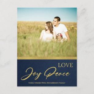 CARTES POUR FÊTES ANNUELLES NAVY FAUX GOLD CALLIGRAPHY LOVE JOVE PEACE PHOTO