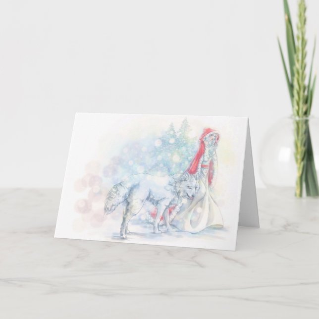 Cartes Pour Fêtes Annuelles Neige blanche et peu rouge (Devant)