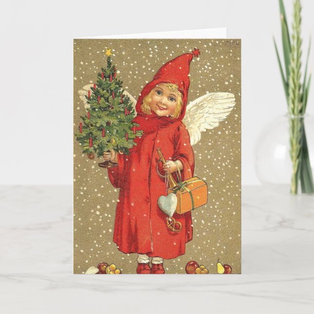 Cartes Pour Fêtes Annuelles Neige d'arbre de Noël d'ange d'ange (Devant)