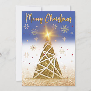 Cartes Pour Fêtes Annuelles Neige dorée et arbre de Noël avec bleu