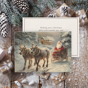 Cartes Pour Fêtes Annuelles Neige dorée vintage du Père Noël Reindeer