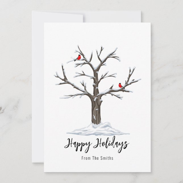 Cartes Pour Fêtes Annuelles Neige Et Oiseaux Rouges Noël Joyeux (Devant)