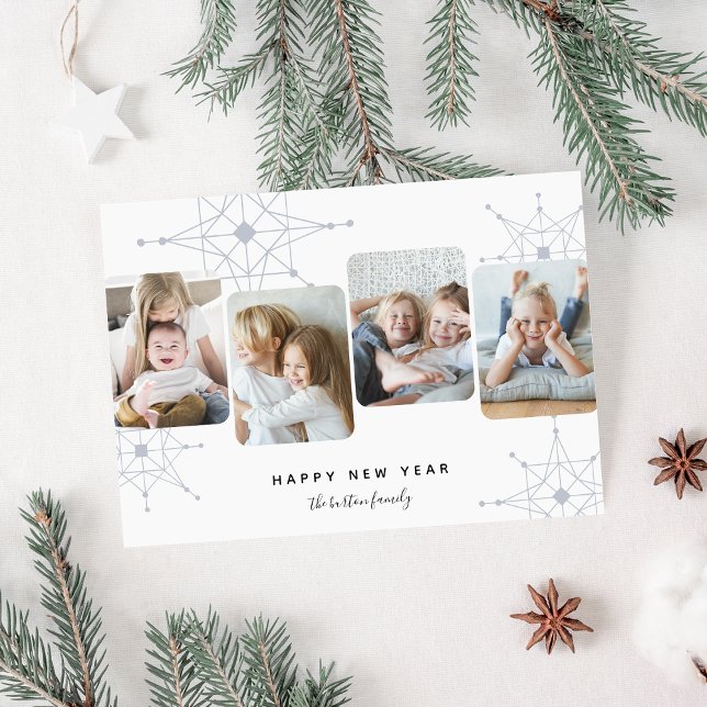 Cartes Pour Fêtes Annuelles Neige rétro | 4 Collage de photos Bonne année (Créateur téléchargé)