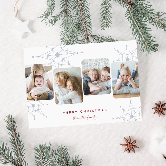 Cartes Pour Fêtes Annuelles Neige rétro | 4 Collage photo Joyeux Noël (Créateur téléchargé)