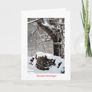 Cartes Pour Fêtes Annuelles Neige sur la pile de bois