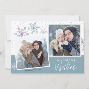 Cartes Pour Fêtes Annuelles Neige violet bleu 2 Photos Noël
