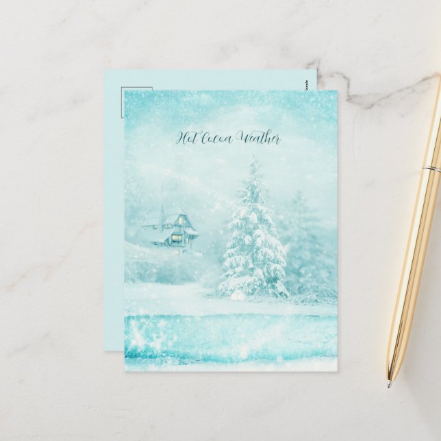 Cartes Pour Fêtes Annuelles Neiges De Noël En Cacao Chaud Météo (Devant/Arrière en situation)