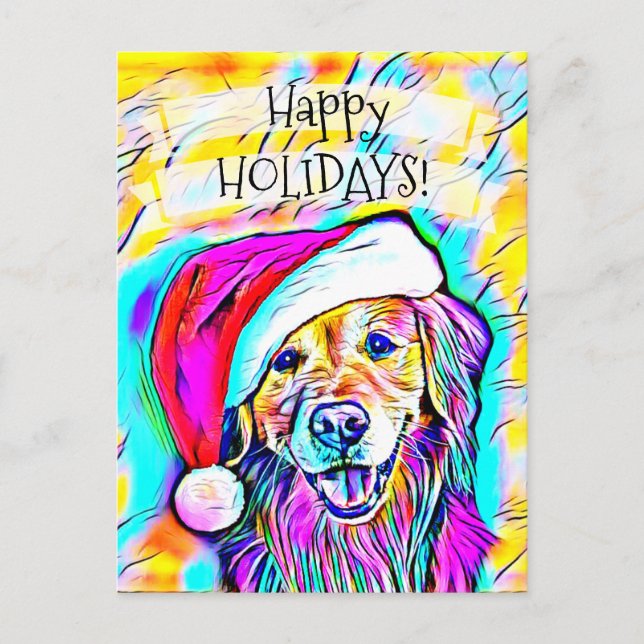 Cartes Pour Fêtes Annuelles Neon Bright Colonnes Noël Golden Retriever Art (Devant)