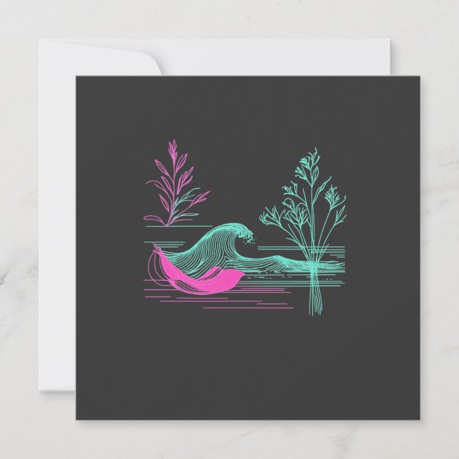 Cartes Pour Fêtes Annuelles NEON CALM – Retro Wave & Botanical Line Art (Devant)