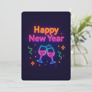 Cartes Pour Fêtes Annuelles neon-champagne-toast-happy-new-year-colorful-fun-p